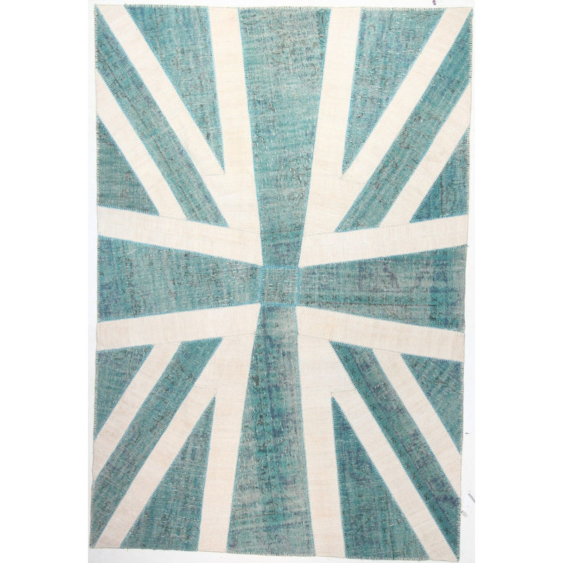 Hand Knotted Abstract Area Rug in Blue