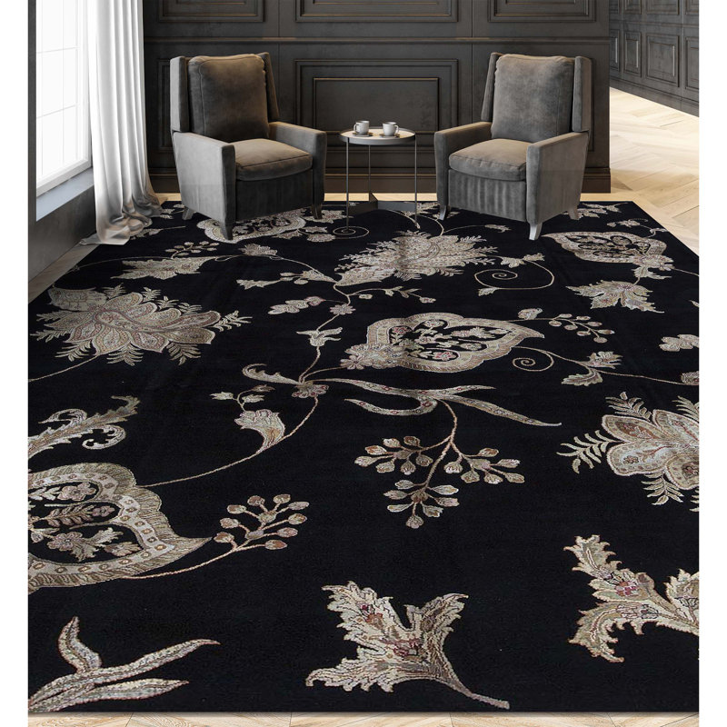 Dharma Floral Area Rug in Black/Beige