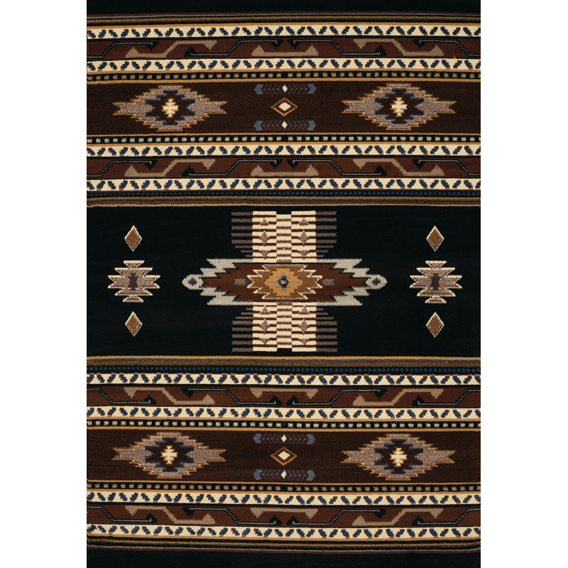 Tapis noir à motif autochtone Hyacinthe, Rectangle 3 pi 11 po x 5 pi 3 po