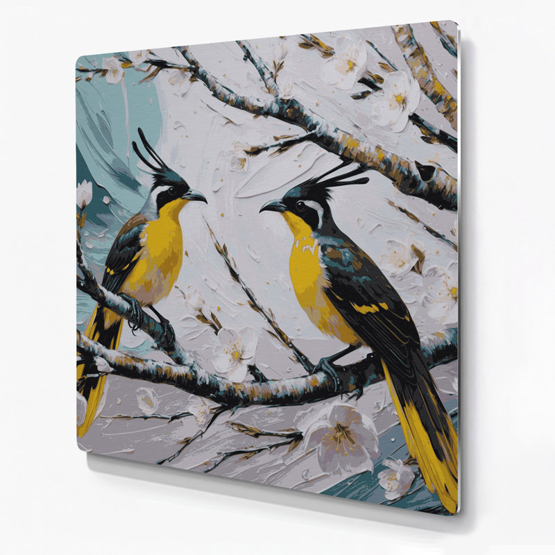 Oiseaux, art mural jaune en métal Bulbul, H 144 po x l 144 po x P 0,05 po