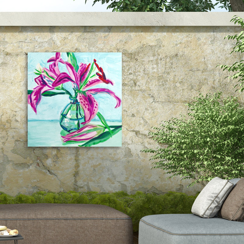 Lis roses bolologiens sur toile, H 18 po x l 18 po