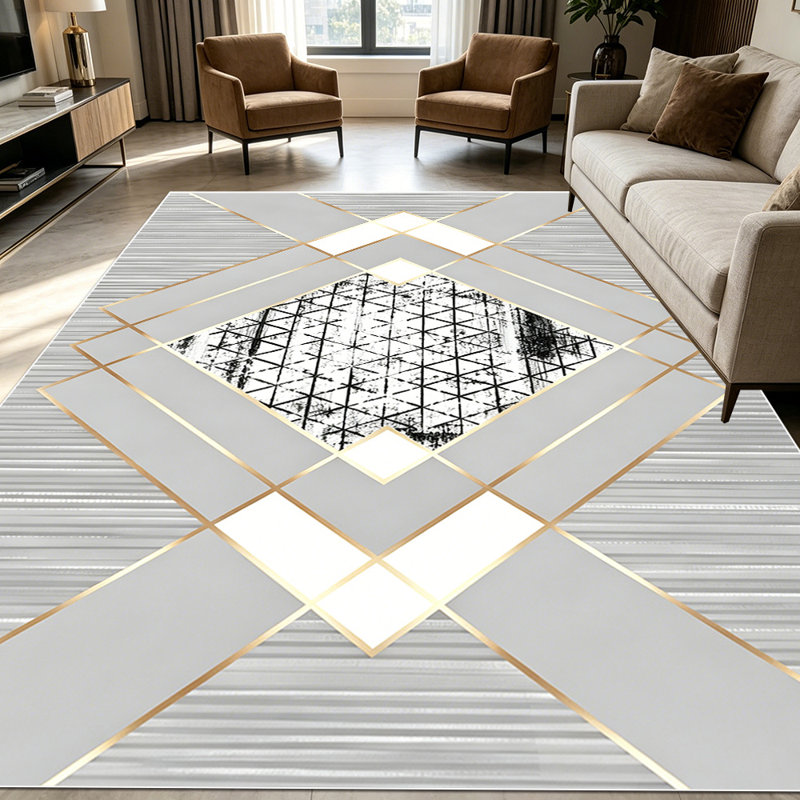 1PC Distressed Geometric Diamond Striped Gold Trimmed area rugs for Living Room, Soft and Comfortable, Suitable for all seasons, easy-to-maintain, machine washable Indoor floor mat, Under Table Farmhouse suitable for dining table area, bedroom