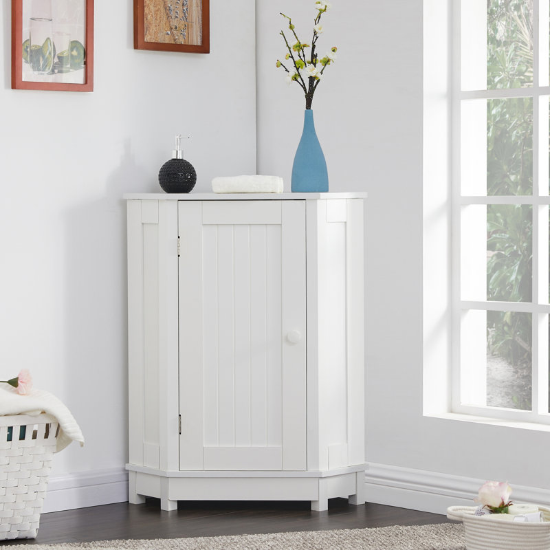 Armoire de rangement blanche moderne en coin triangulaire avec tablette réglable, panneau de fibres à densité moyenne, Blanc