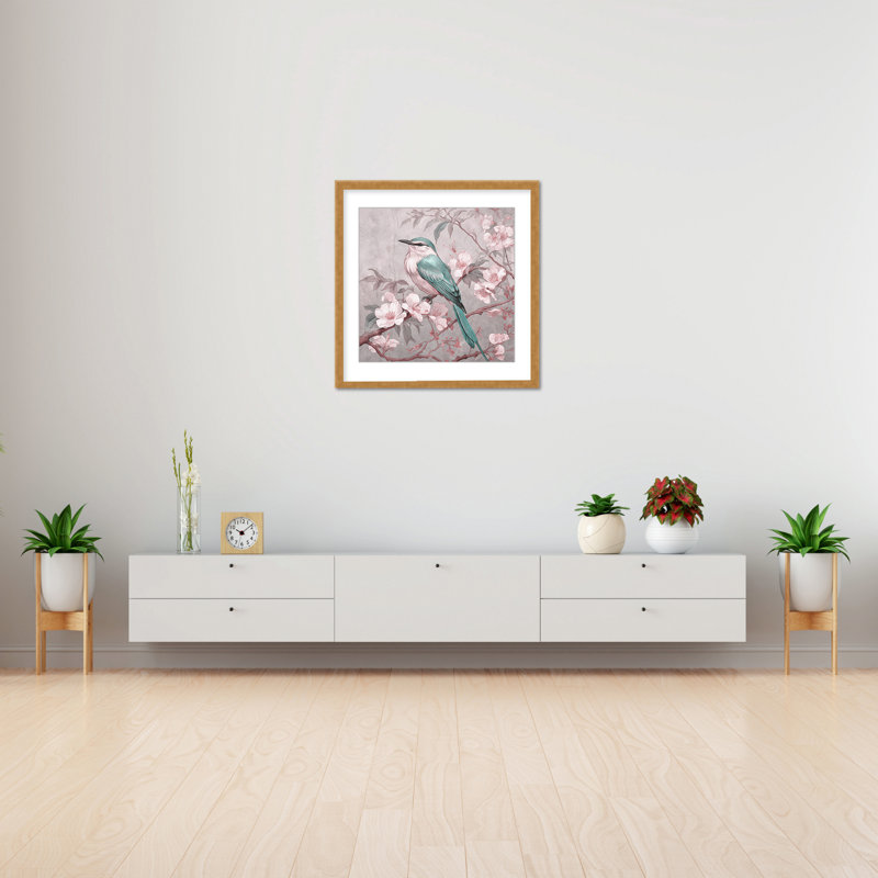 Nature Inspired Blue Chinoiserie Bird Spring Vibes, 16" H x 16" W