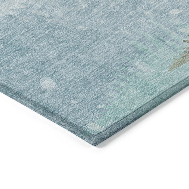 Washable Sky Blue and Green Reindeer Runner Rug