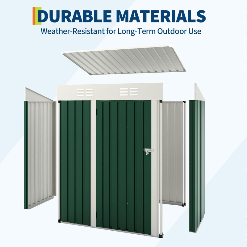 Remise de rangement extérieure en métal galvanisé 5 x 3 pi avec porte verrouillable, toit incliné et Pi. pour le rangement des outils de patio