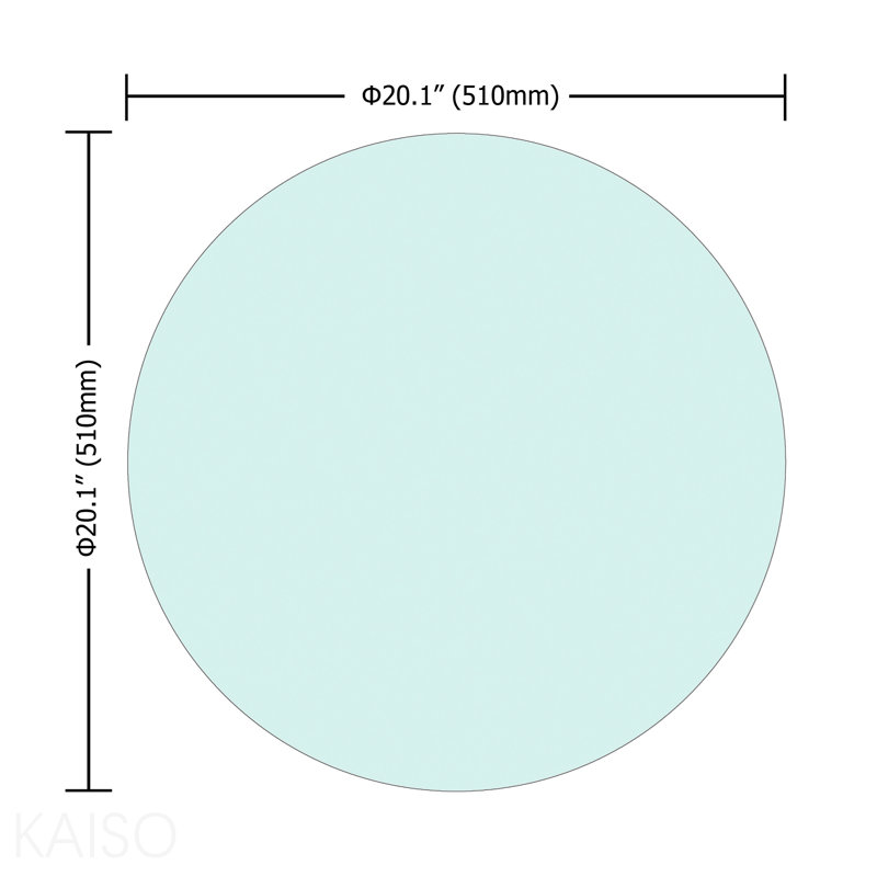 Plateau de table en verre trempé rond de 20 po, verre transparent, bord plat de 1/4 po d'épaisseur poli