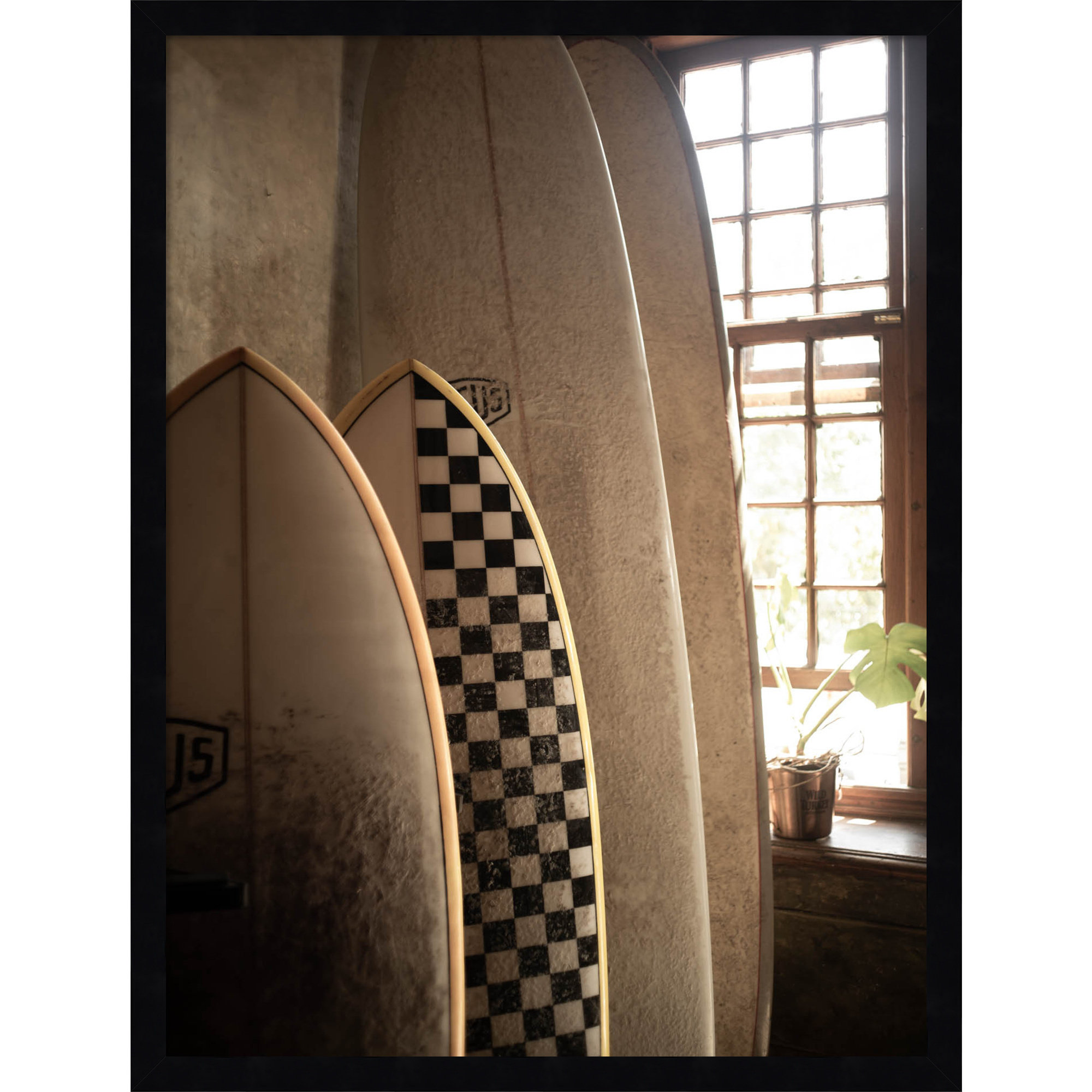 Deus Surfboards by Shot by Clint Wood Framed Wall Art Print, Black, 25" H x 19" W