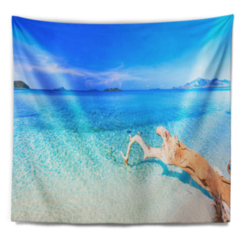 Tapisserie panorama de plage tropicale en polyester avec accessoires suspendus inclus, 78" H x 92" W