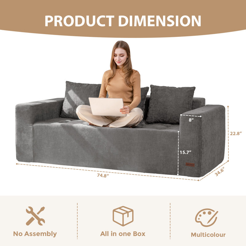 Canapé modulaire à 3 places Cloud, revêtement en chenille doux avec dossier moelleux et confort désossé pour le salon