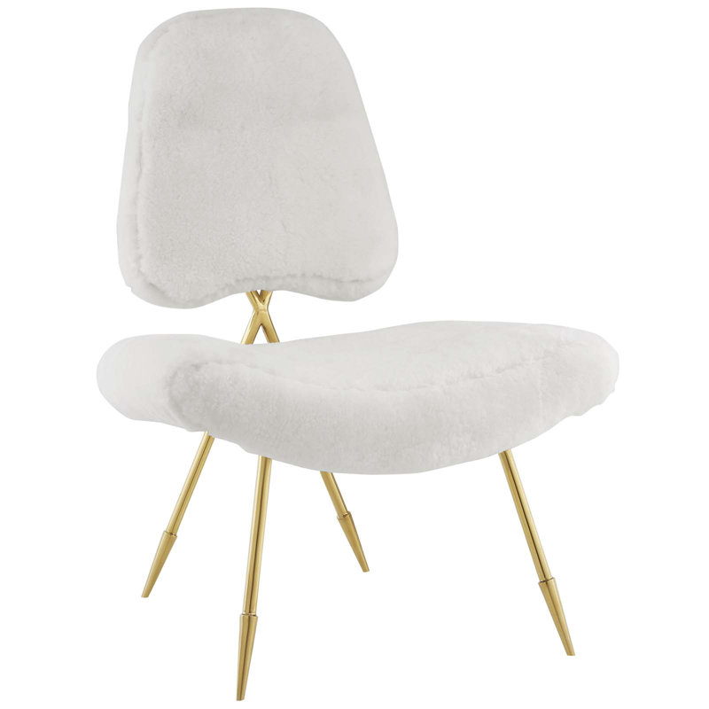 Ponder Upholstered Sheepskin Fur Lounge Chair, White