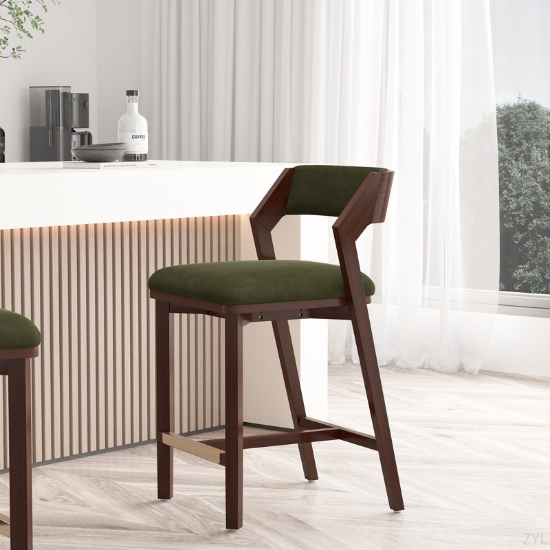 Tabouret de comptoir rembourré en bois Patricia, Vert