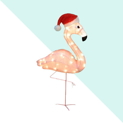 Décoration illuminée Flamingo avec chapeau de père Noël illuminé