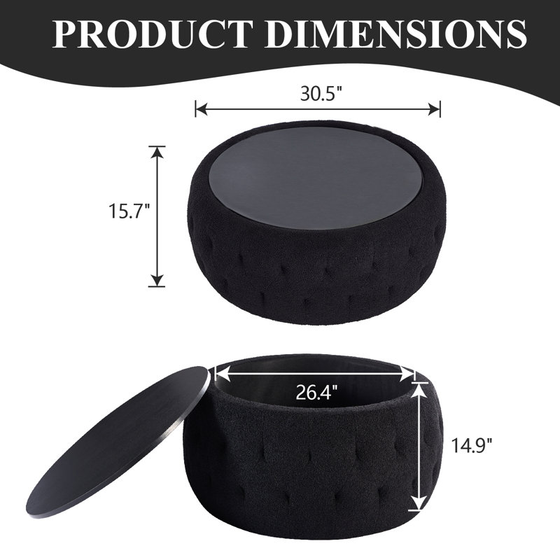 Yesmi Upholstered Coffee Table, Black Top/Black Base