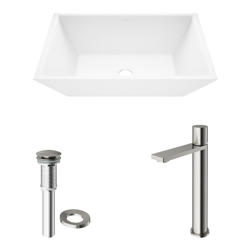 Lavabo de salle de bain vasque rectangulaire en céramique blanche avec robinet Vinca