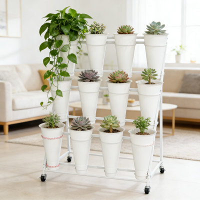 3-Tier Flower Display Stand With 12 Buckets, Double Ring Stabilized Design, Rolling Plant Cart For Indoor Outdoor Use In Garden, Patio, Wedding, Shop, And Event Decor
