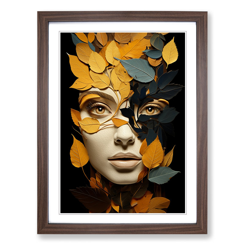 Leaf Dadaism - Single Picture Frame Print on Wood, 34cm H x 25cm W x 2cm D, Walnut Framed