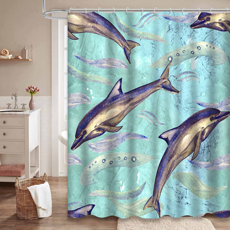 Rideau de douche imperméable avec 12 crochets Ocean Wave, L 72 po x l 84 po