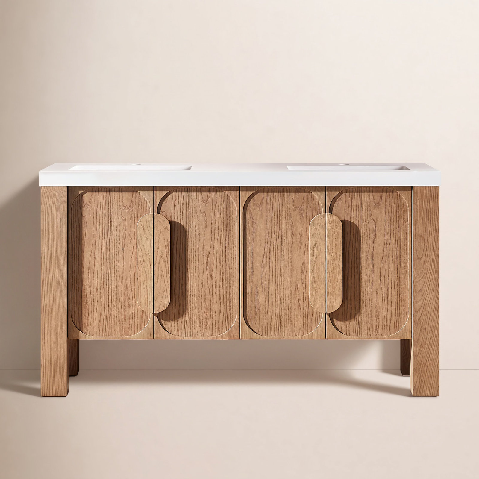 Munich 60" Double Vanity, Natural Teak, White