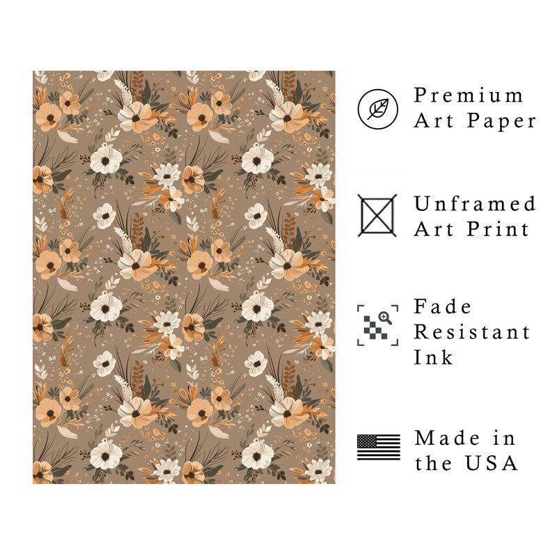 Motif floral d'automne sans cadre VI, H 10 po x l 8 po