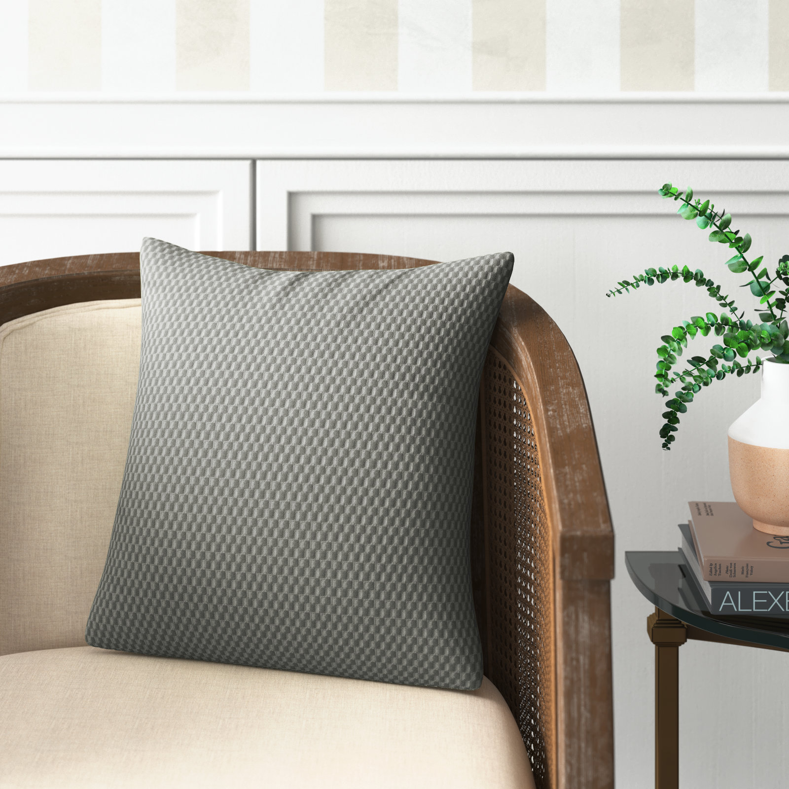 Zoya Textured Cotton Throw Pillow, Gray