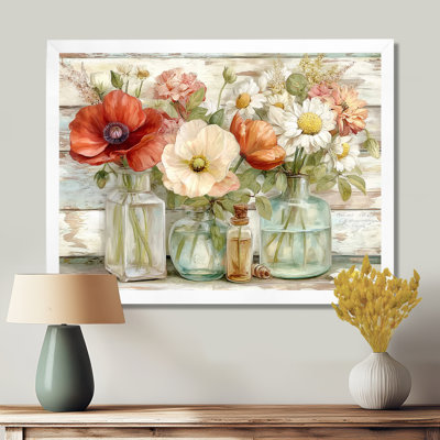 «Vintage Flower Arrangement Country House - Bouquets», impression sur toile à motif floral rouge