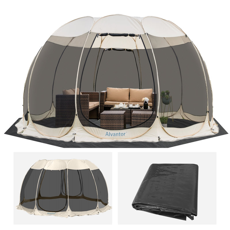 Beige Fiberglass Pop Up Patio Gazebo with Screen Room