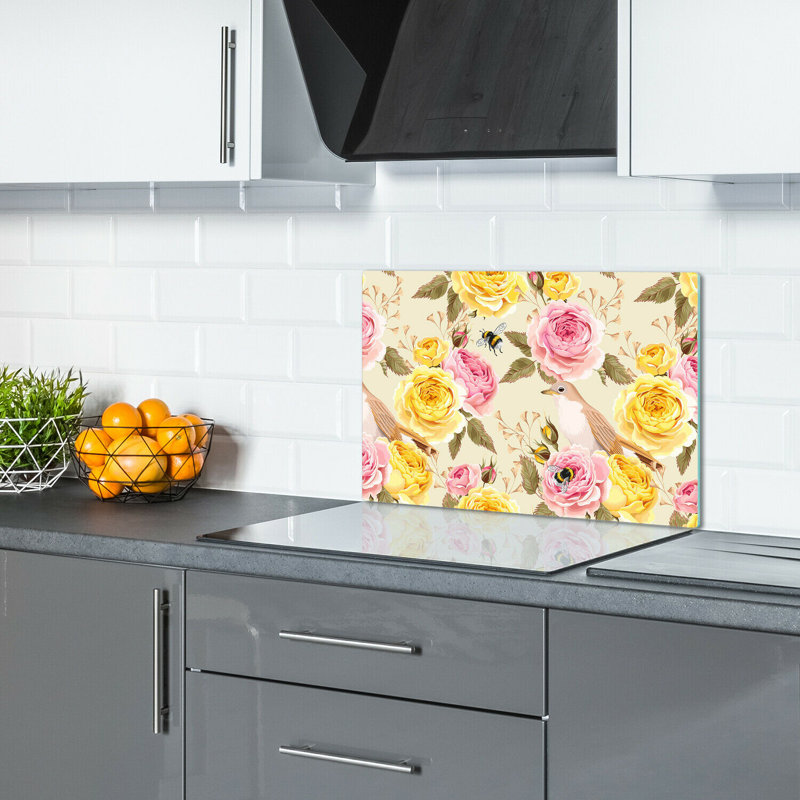 Mccarley Tempered Glass Flowers Leaves Birds Chopping Board, 52cm x 80cm
