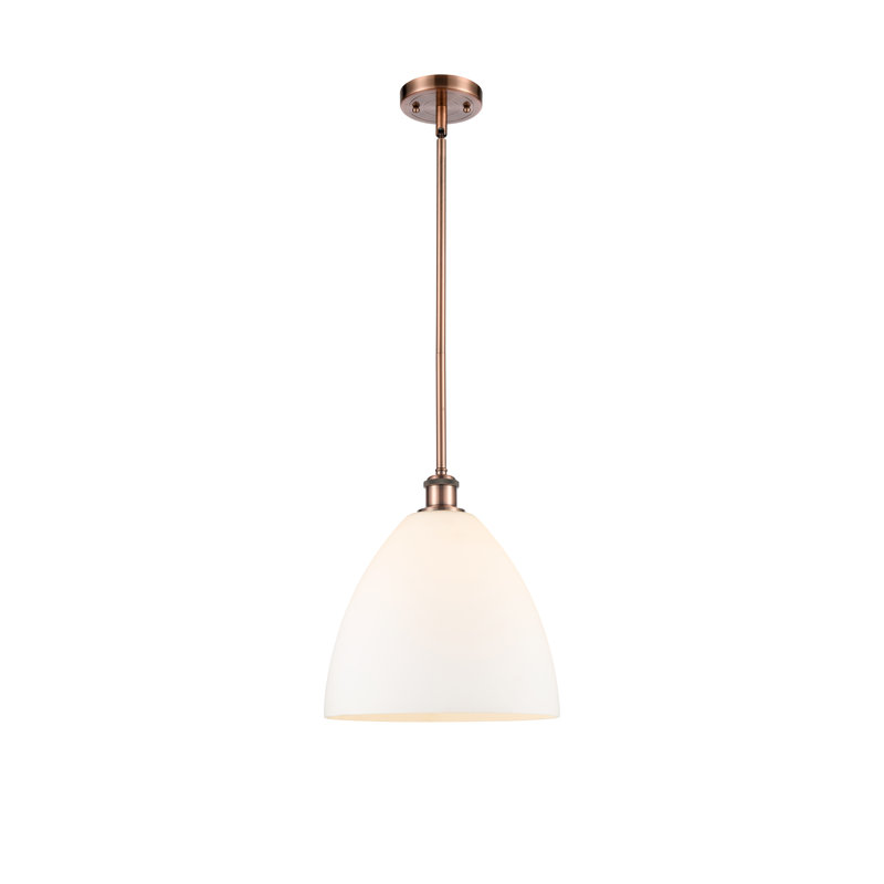 Luminaire suspendu en forme de globe à 1 lumière Alonta, Blanc mat, H 45,75 po x l 12 po x P 12 po, Cuivre antique