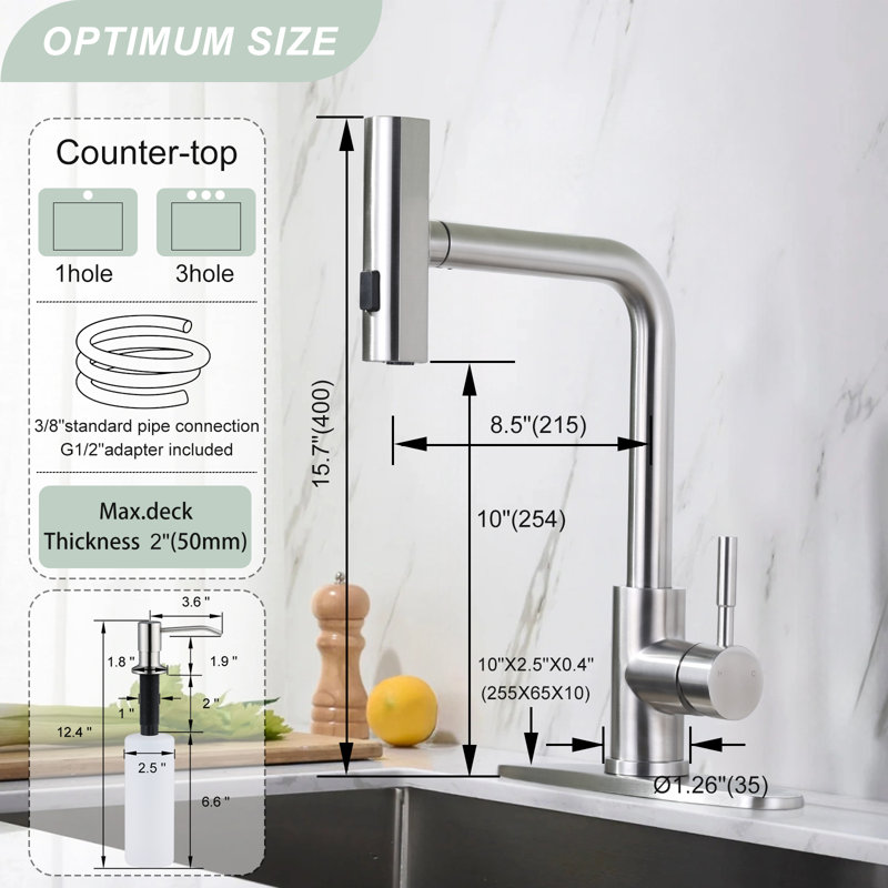Single-Handle High Arc Kitchen Faucet with Pull Down Sprayer and Soap Dispenser, Brushed Nickel