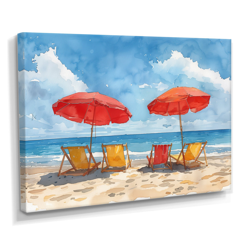 Décoration murale rouge et bleue italienne sur la plage - plage, Toile tendue, H 40 po x l 60 po x P 1,5 po