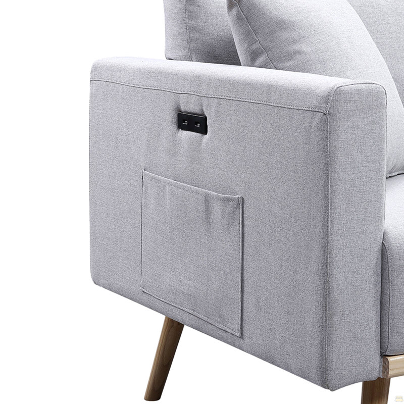 Chaise en tissu de lin l 32,5 "avec ports de charge USB, poches et coussins