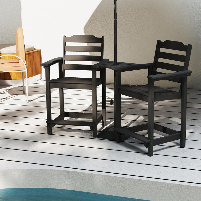 2-piece Outdoor Tall Adirondack Chair With Connecting Tray, Black
