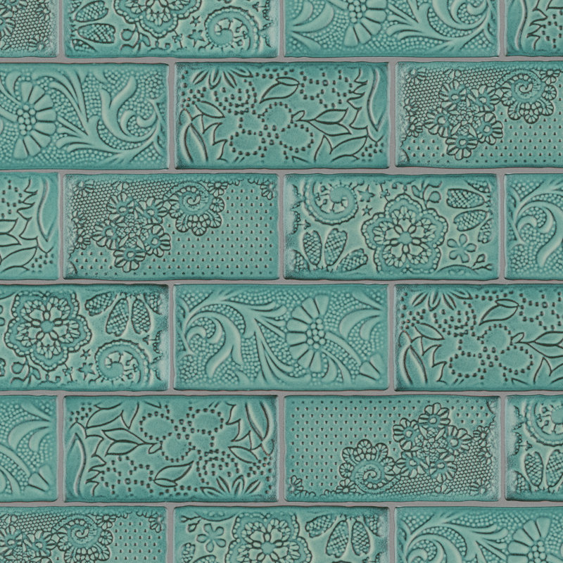 Antic Feelings 3" x 6" Ceramic Patterned Subway Tile, Feelings Lava Verde
