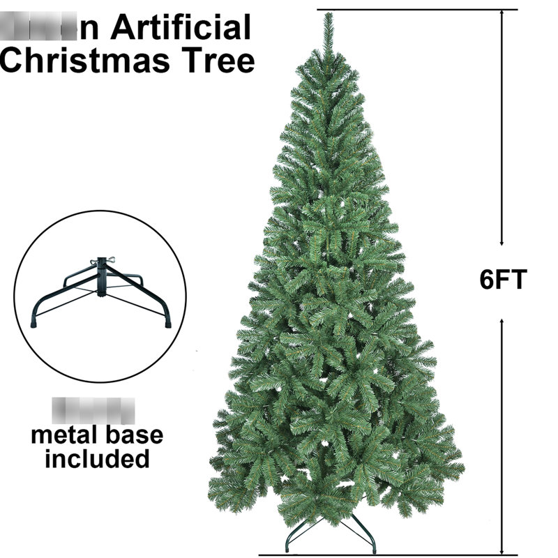 6ft Artificial Christmas Tree, 500 Tips, Hinged Structure, Strong Metal Stand, Compact, Small Rooms, Office Decor Secure Placement, Apartment Decoration, Decoration