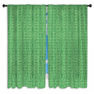 Intricate Green Damask Window Curtains Damask Sheer & Room Darkening - 2 Panels