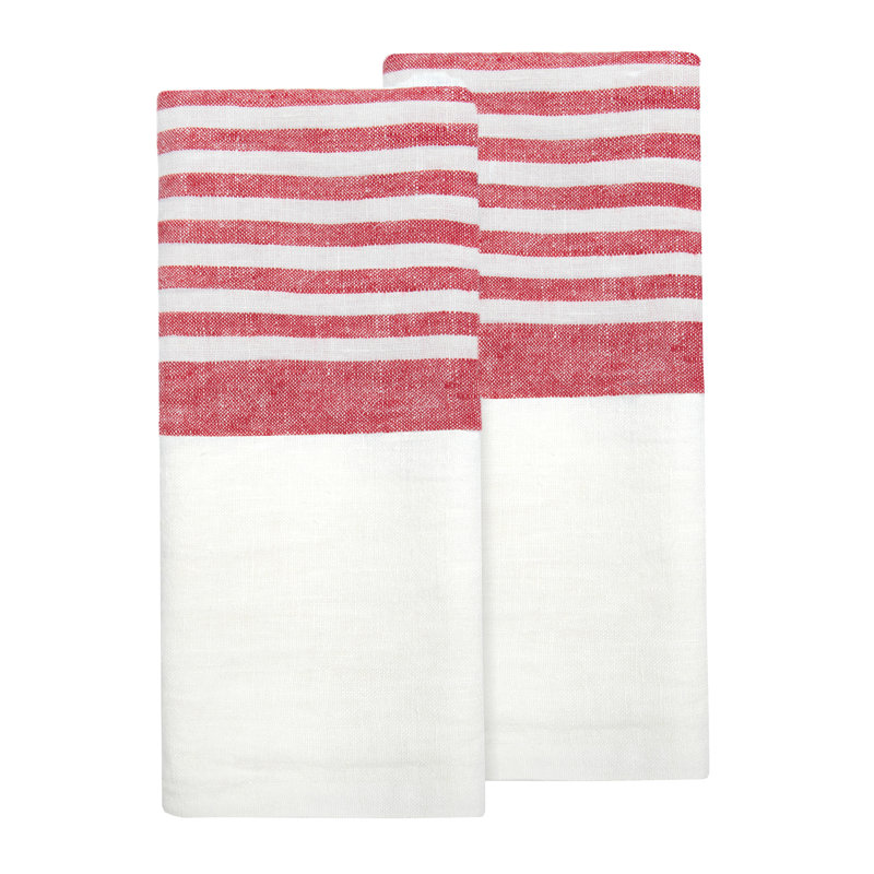 Brittany Striped Tea Towel, White/Red