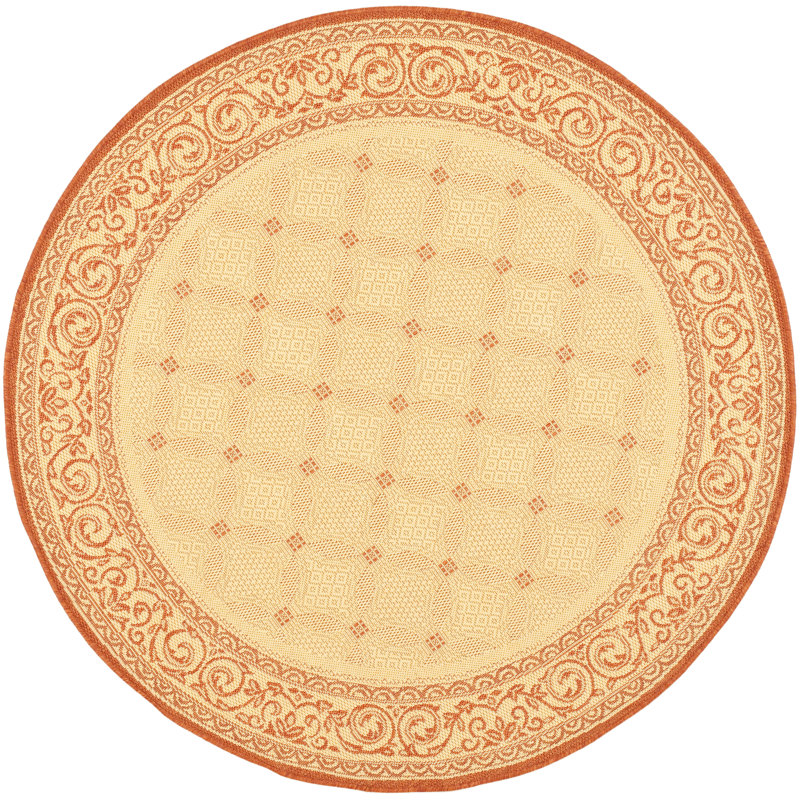 Bordeaux Oriental Natural/Terra Area Indoor/Outdoor Area Rug, Round 5'3"