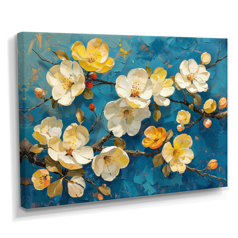  «Blue and White Apple Blossom Blooming Paradise - Impression d'art mural fleur de pommier, H 12 po x l 20 po x P 1 po