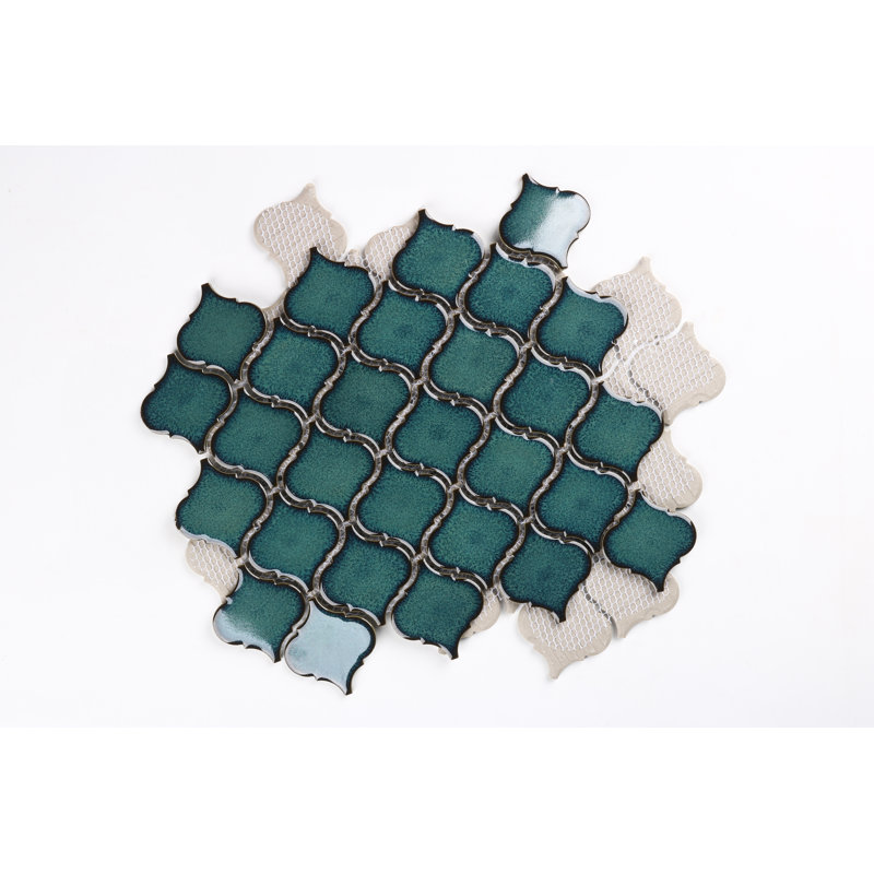 Carreau de mosaïque en porcelaine arabesque 2,6 "x 2,4" Perfection, Vert lagon