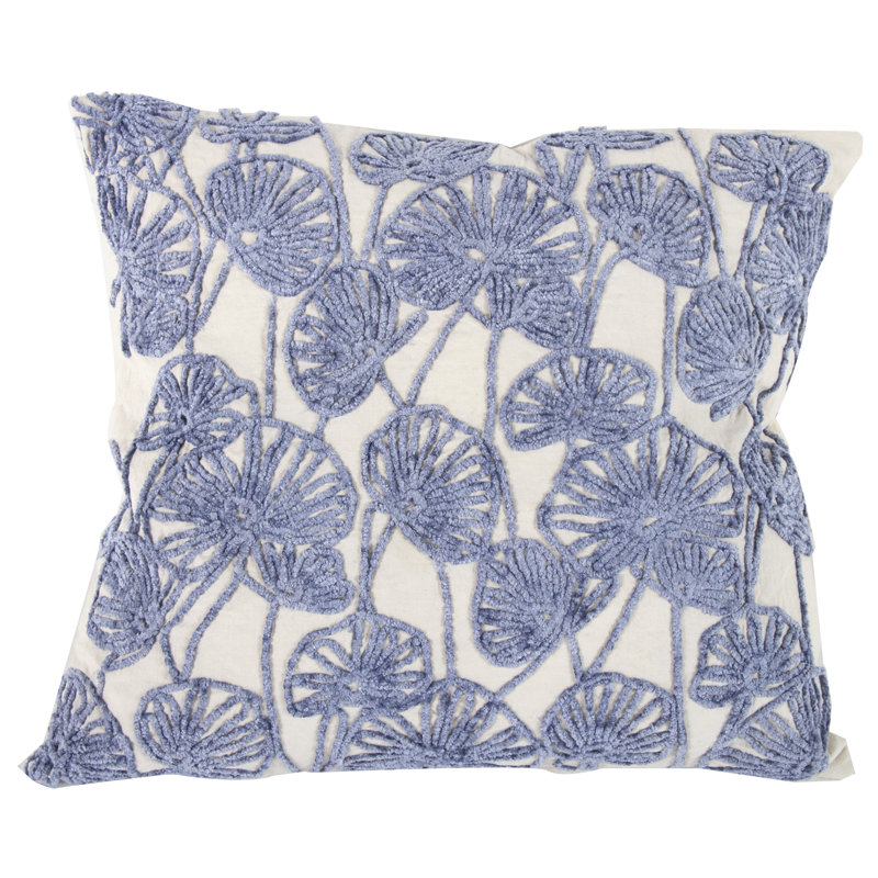 Embroidered Cotton Reversible Throw Pillow, Cream/Blue