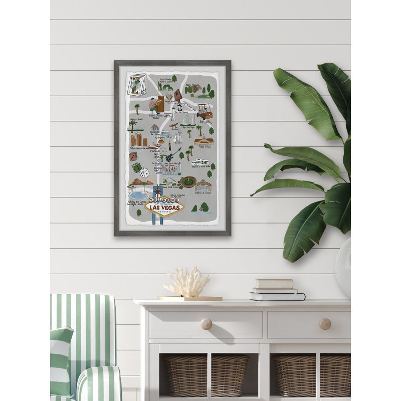 Carte illustrée de Las Vegas, impression encadrée sur papier, H 24 po x l 16 po x P 1,5 po