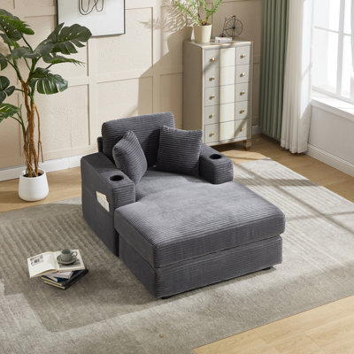 Chaise longue en velours côtelé gris New