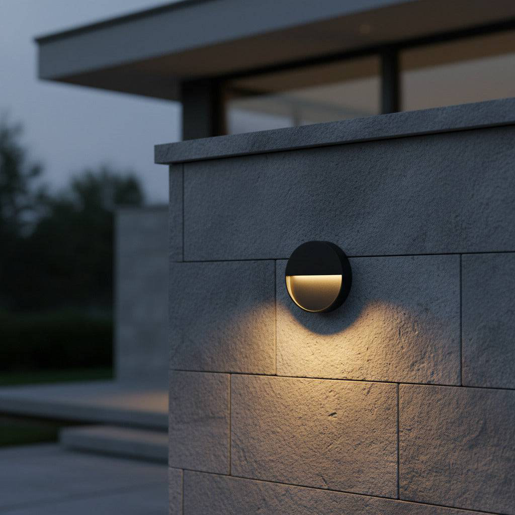 UltraBeam Round Black Low Level Outdoor LED Wall Light 6 Watt LED 600 Lumen Diameter 200mm139mm