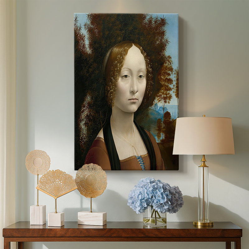 Portrait de Ginevra de «Benci», toile tendue par Leonardo Da Vinci, 24 po x 36 po