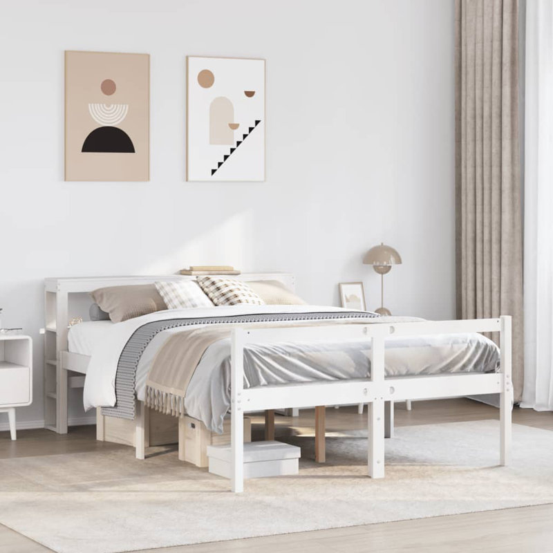 Solid Wood Bed, Small Double (4'), White