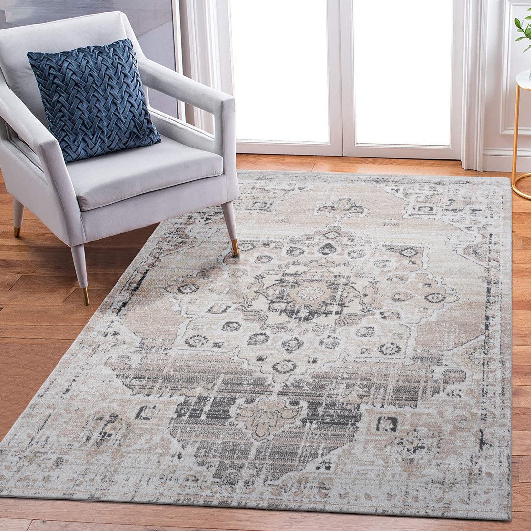 Naar Payas Area Rugs, Cream/Beige/Medallion Accent Power Loom Machine -Crafted Rug Williston Forge Rug 