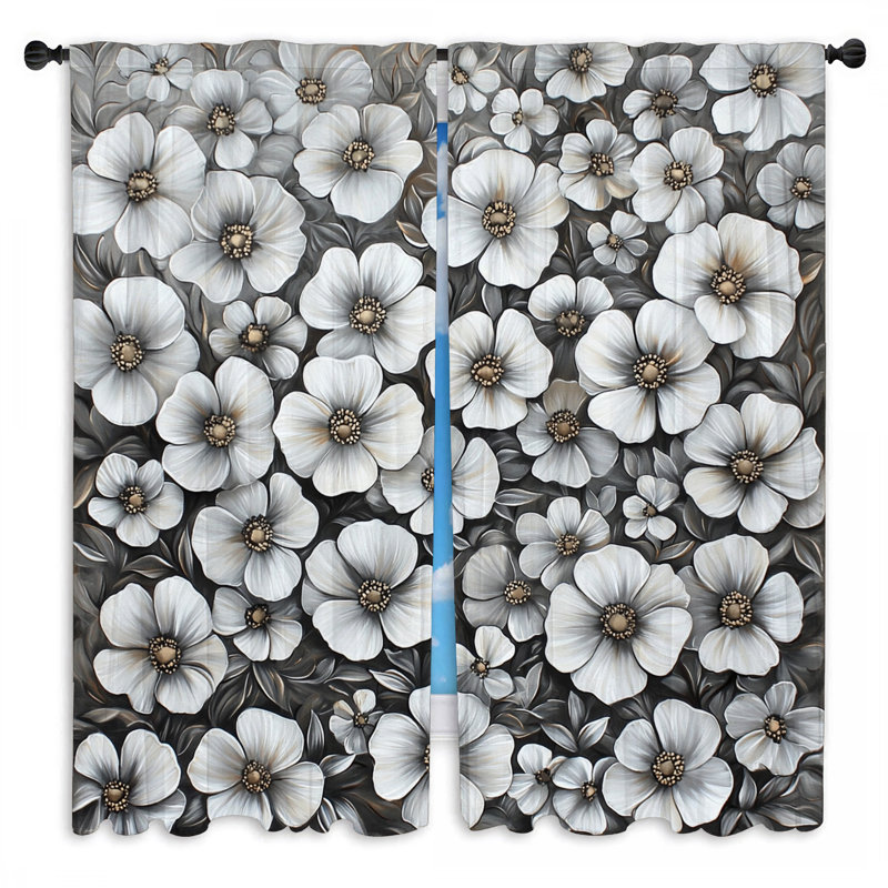 Rideaux de fenêtre à motif floral gris - 2 panneaux, L 40 po x L 52 po