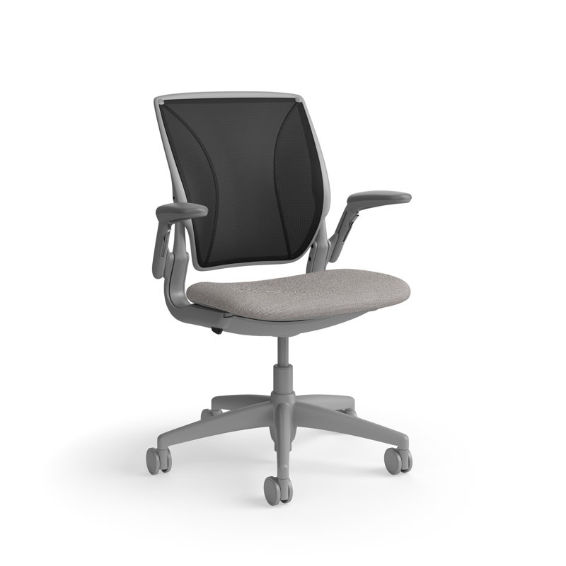 World LM, Ergonomic Task Chair with Poppy Seed Backrest, and  Autumn Upholstered Seat, Gray, Light Gray Fabric, Black Mesh