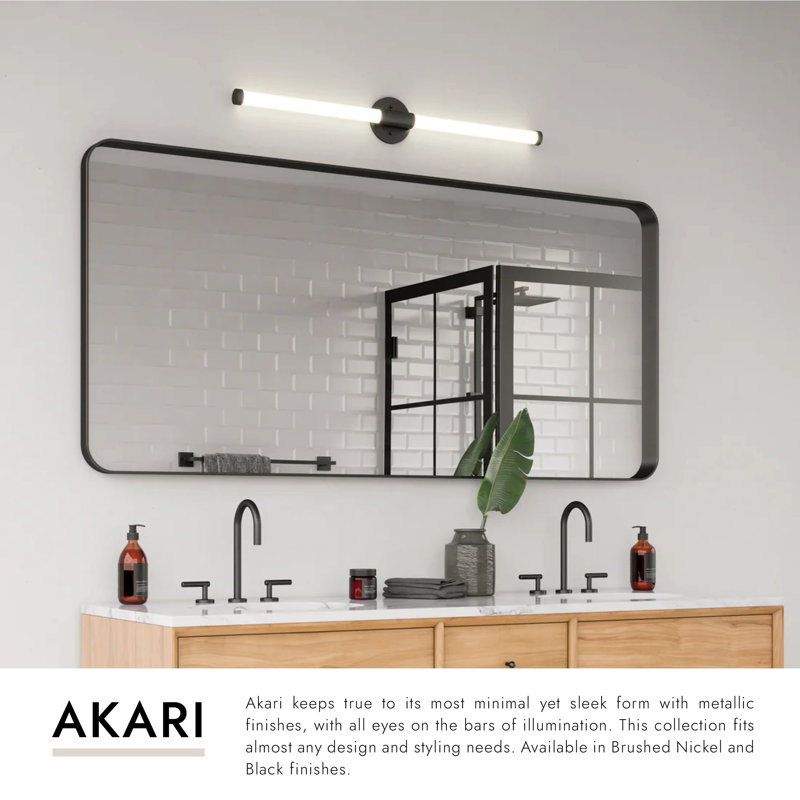 Akari 1 - Light LED Bath Bar, Brushed Nickel, 1.5" H x 35.5" W x 2.25" D